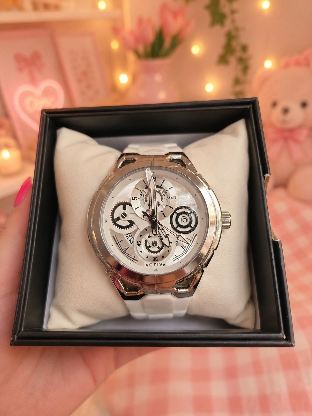 Ativa Men's Silver-Tone Case White Silicone Strap Mechanical Dial Watch